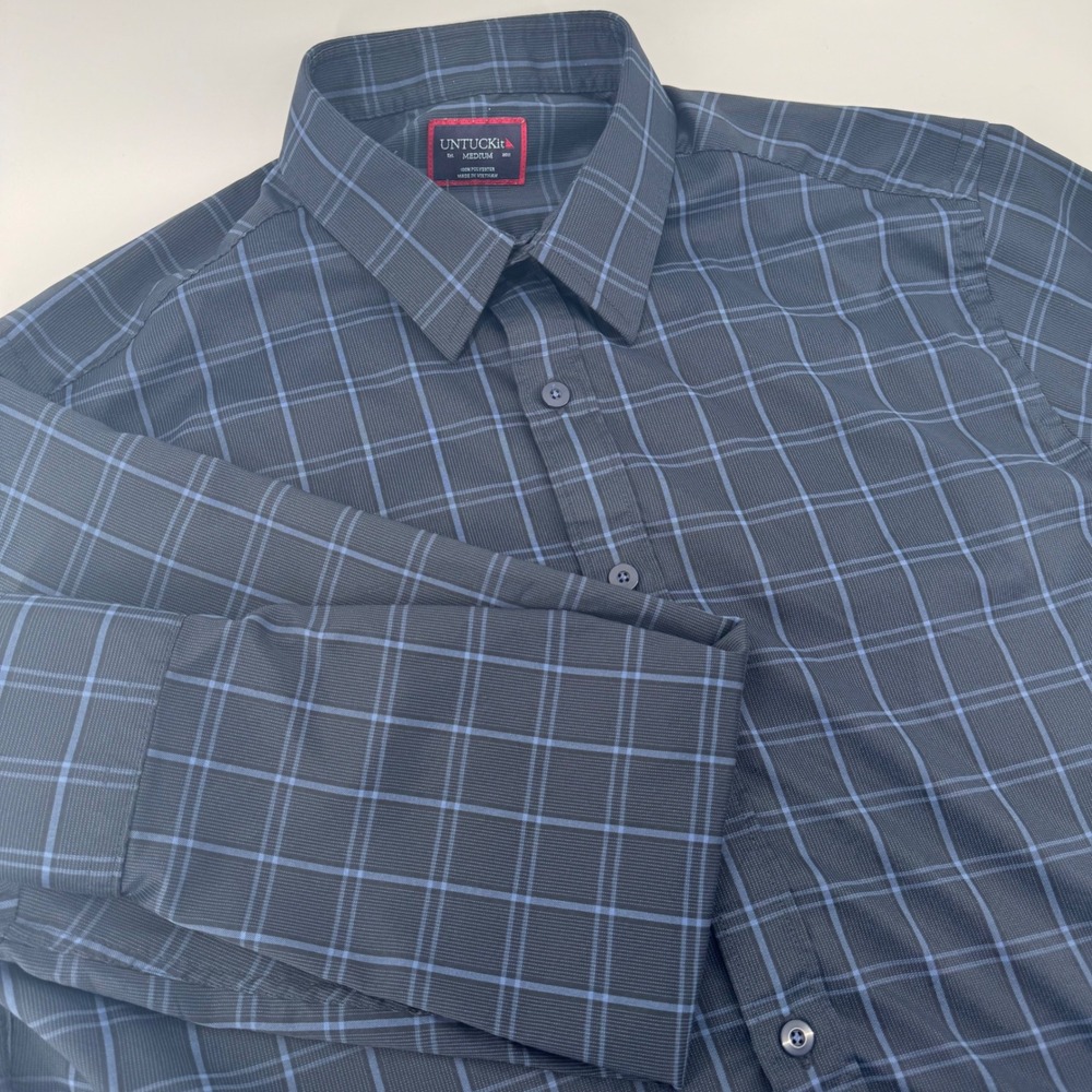 UNTUCKit Men's Medium Blue Plaid‎ Button Down Long Sleeve Shirt